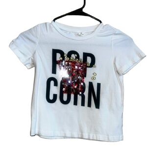 Girls Popcorn Sequin Short Sleeve White Tee Shirt SHEIN size 6/7 small